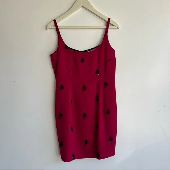 Cinq à Sept Cerise Pink Black Sequin Lace-Up Corset Mini Dress Size 10 - Picture 6 of 15